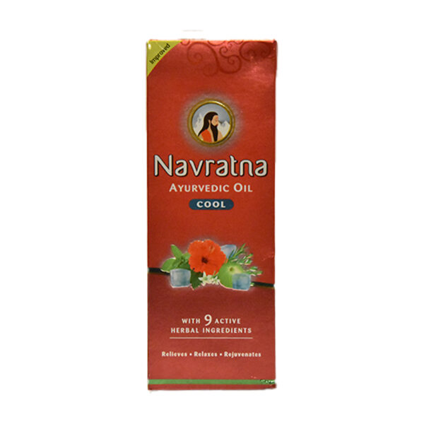 Navratna Cool Ayurvedic Oil for a soothing and refreshing experience, available at India Supermarkt Switzerland.
