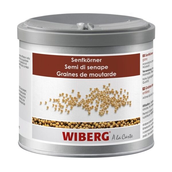 Wiberg Yellow Mustard Seeds (SenfKörner) for robust flavoring in cooking, available at India Supermarkt Switzerland.