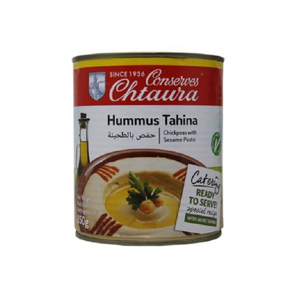 Conserves Chtaura Hummus Tahina, a delicious blend of chickpeas with sesame paste, available at India Supermarkt Switzerland.