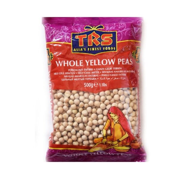 TRS Whole Yellow Peas, high in protein and perfect for traditional dishes, available at India Supermarkt Switzerland.