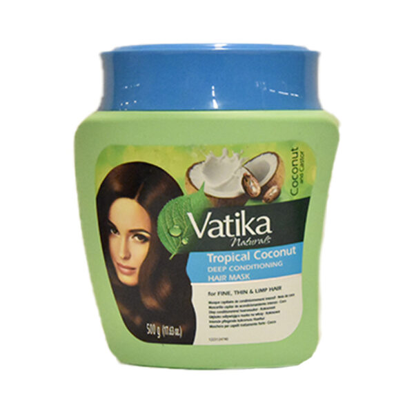 Vatika Naturals Tropical Coconut Deep Conditioning Hair Mask for intense nourishment, available at India Supermarkt Switzerland.